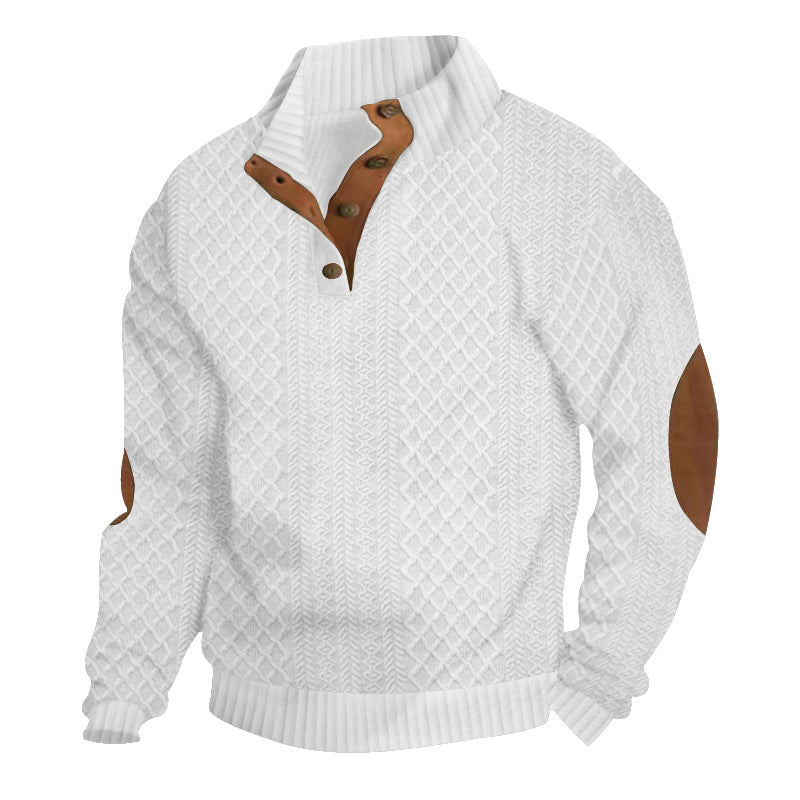 Herren nan grober Zopfstrick Troyer mit Knopfleiste und Veloursleder-Ellenbogenpatches R&B