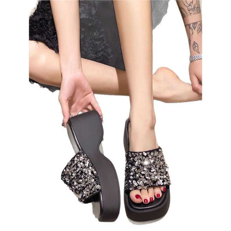 Damen Plateau-Sandalen mit glitzerndem Riemendesign R&B
