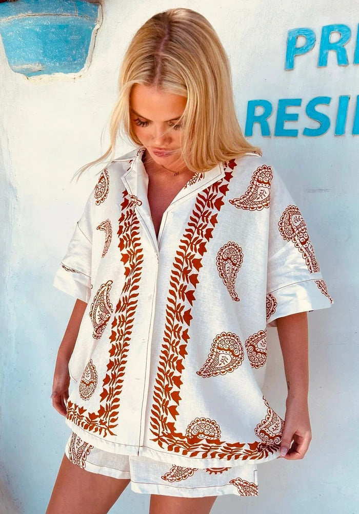 Damen lässiges Oversized-Hemd mit floralem Muster R&B