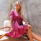 Damen lässiges V-Ausschnitt Kleid mit Rüschendetails und taillierter Silhouette R&B