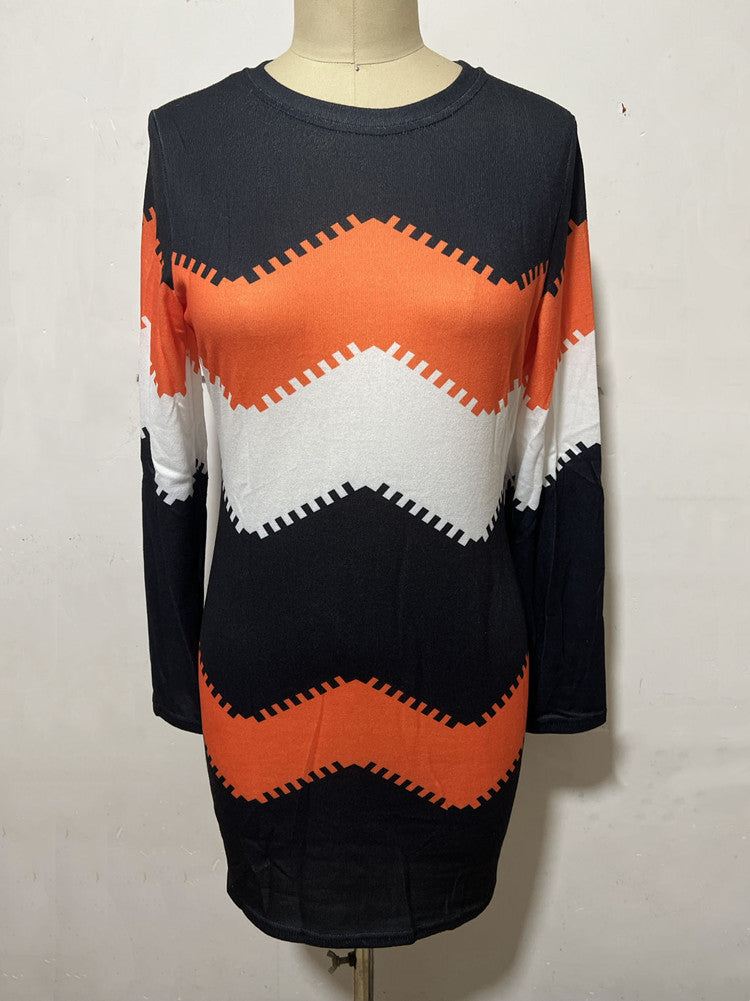 Damen nan Longsleeve-Strickkleid mit Chevron-Muster, geradem Saum und körperumspielender Passform R&B