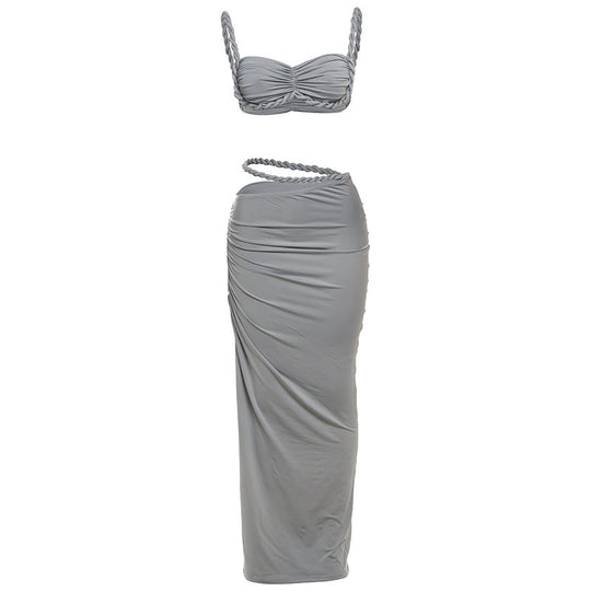 Damen Set mit crop Top und langem Rüschenrock R&B