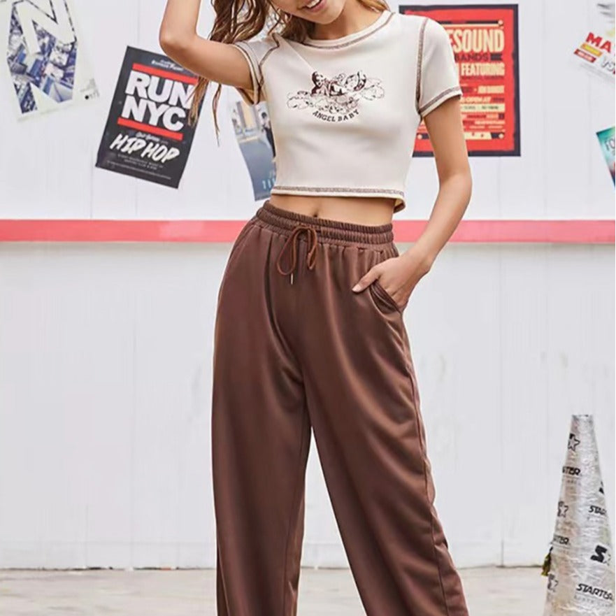 Damen Figurbetontes T-Shirt mit einzigartigem Engel-Motiv und modischem Print R&B
