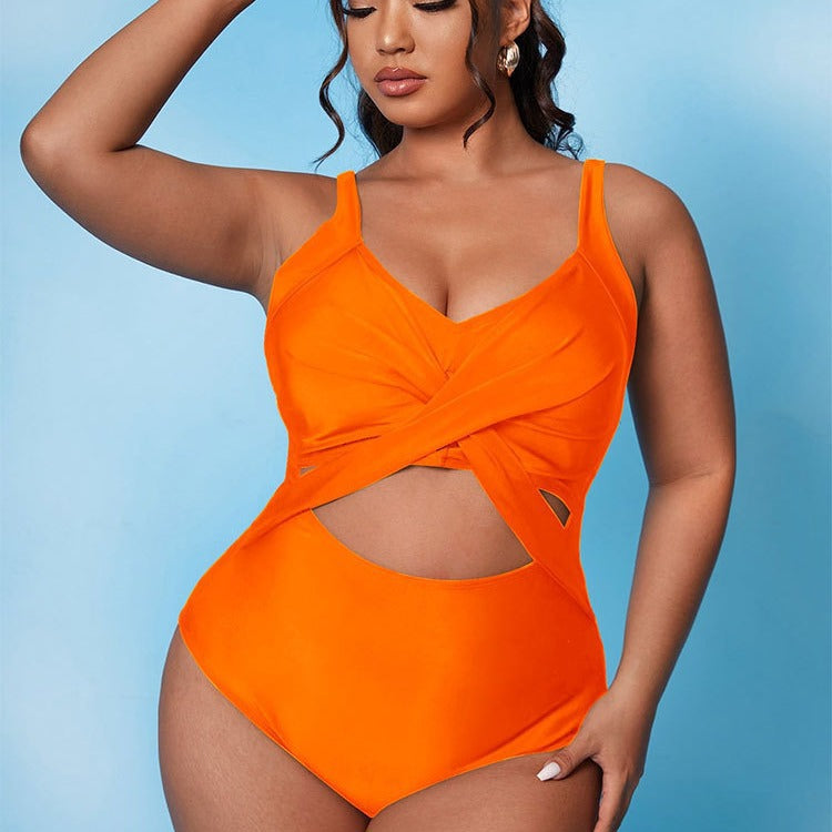 Damen Einteiler Badeanzug mit raffiniertem Wickeldesign und seitlichen Cut-Outs R&B