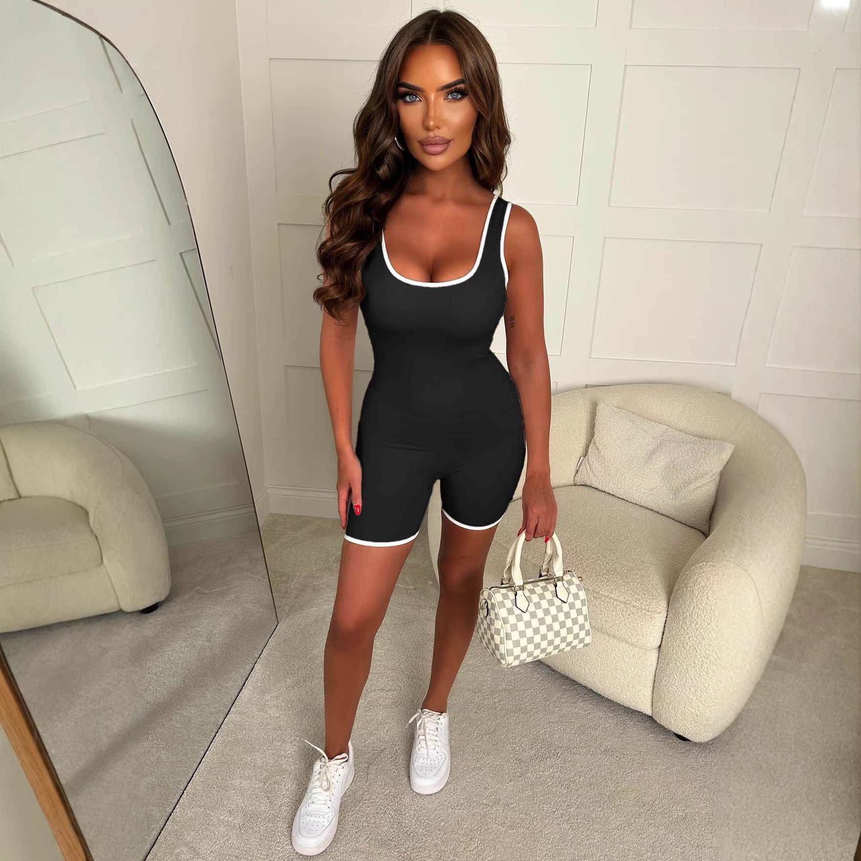 Damen Sportlicher Jumpsuit mit dekorativen Kontrastnähten und figurformendem Schnitt R&B