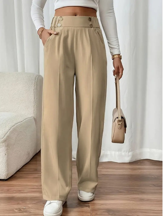 Damen Klassische weite Hose mit Knopfleiste und Taschen R&B