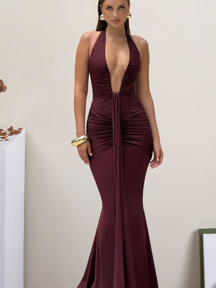 Damen Elegantes Wickelkleid mit tiefem V-Ausschnitt und fließendem Rock R&B