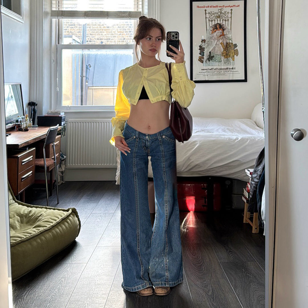 Damen weite Jeans mit hohem Bund und modernem Schnitt R&B