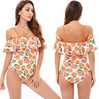 Damen Einteiler Badeanzug mit floralem Rüschendesign R&B