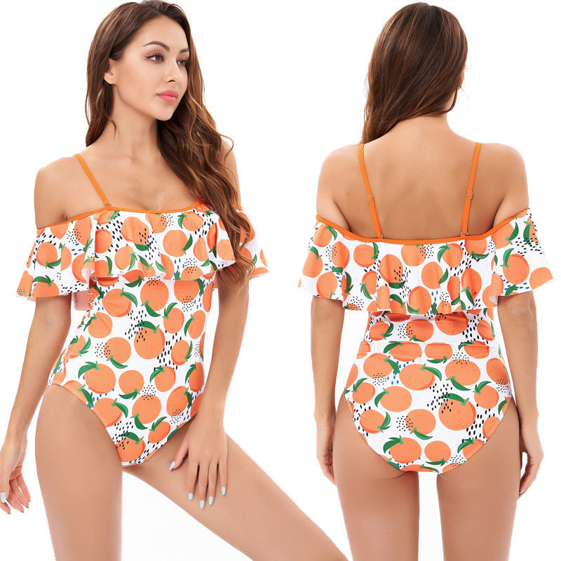 Damen Einteiler Badeanzug mit floralem Rüschendesign R&B