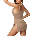 Damen Häkel-Strandkleid mit verführerischem Schnitt und seitlichen Schlitzen R&B