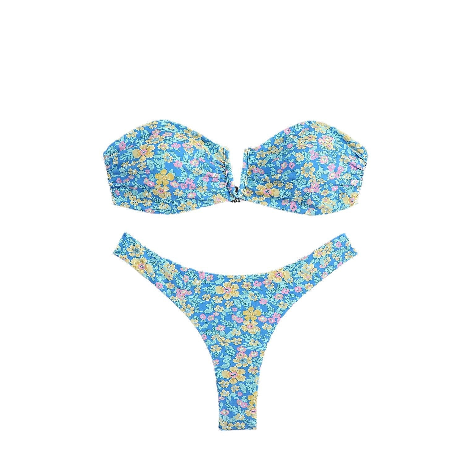 Damen Bandeau-Bikini mit floralem Design und elegantem Verschluss R&B