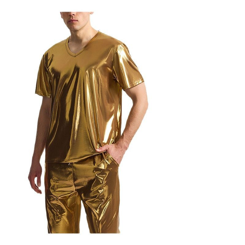 Herren Sportliches Set aus glänzendem Material mit V-Ausschnitt R&B