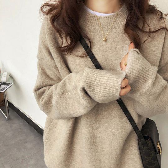 Damen Oversized Strickpullover mit weitem Schnitt und hohen Bündchen R&B