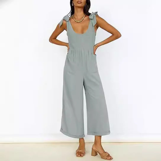 Damen Lässiger Jumpsuit mit verstellbaren Trägern und weitem Bein R&B