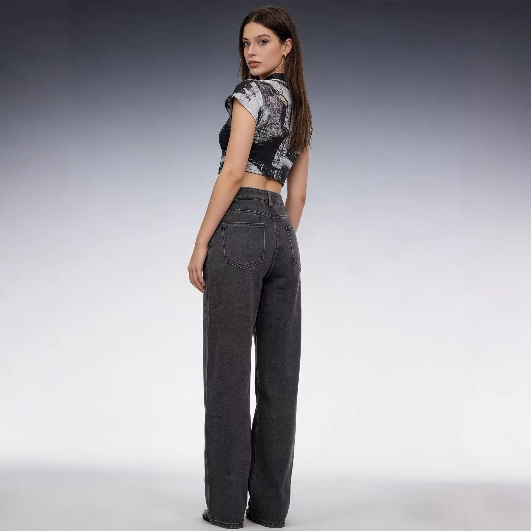 Damen Weite High-Waist Jeans mit klassischem Design