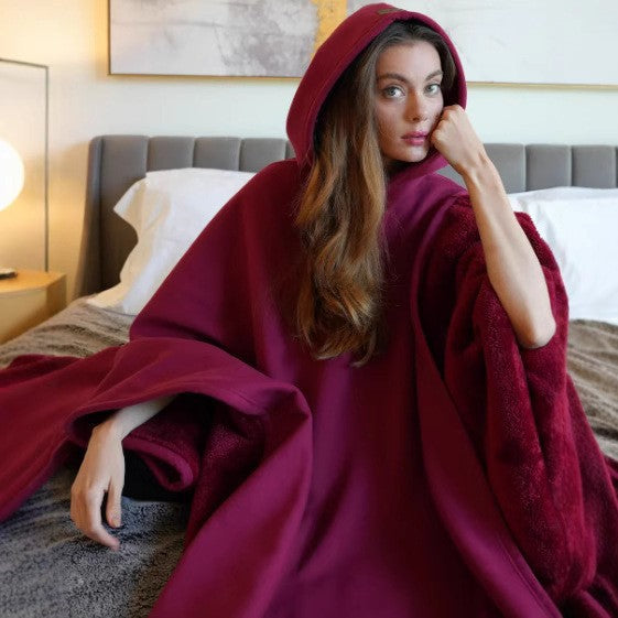 Damen kuscheliger Kapuzenponcho aus weichem Mikrofleece R&B
