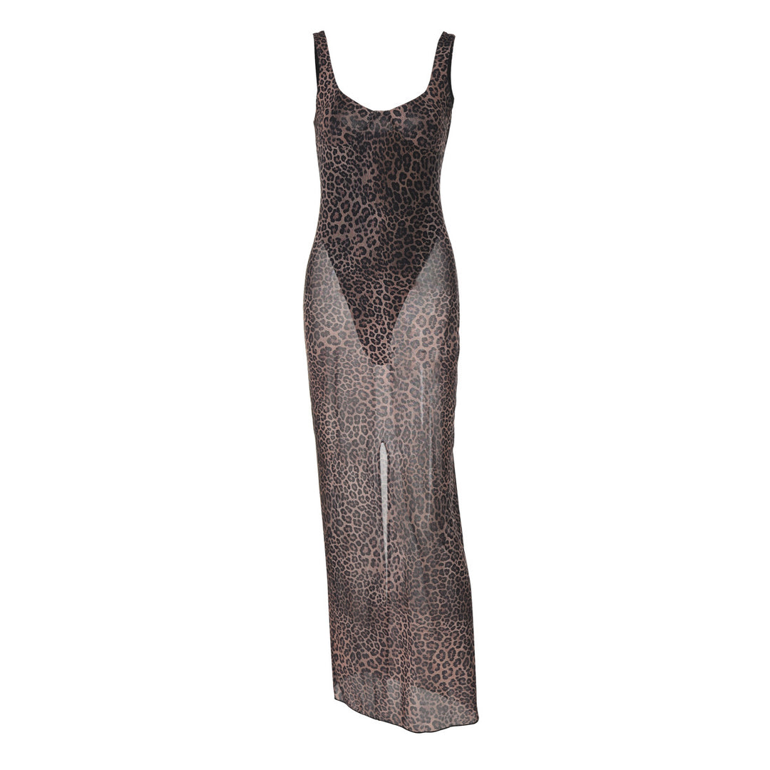 Damen Transparentes Maxikleid mit Leopardenmuster R&B