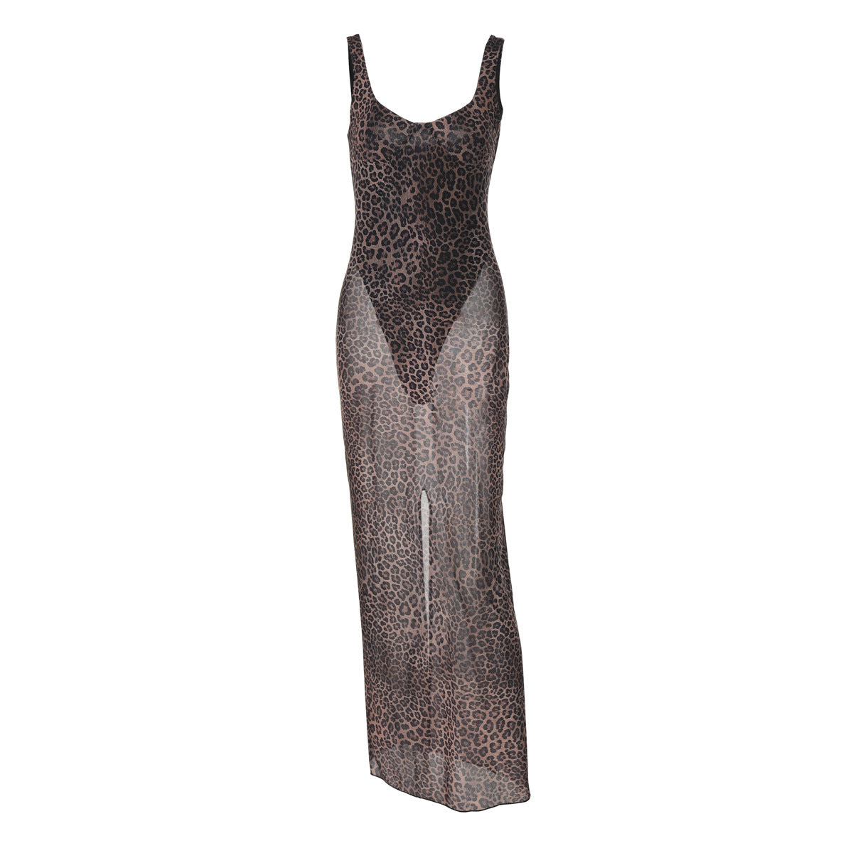 Damen Transparentes Maxikleid mit Leopardenmuster R&B