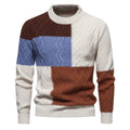 Herren Strickpullover mit modernem Zopfmuster und buntem Blockdesign