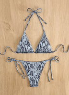 Damen Triangel-Bikini mit Schlangenprint und verstellbaren Trägern R&B