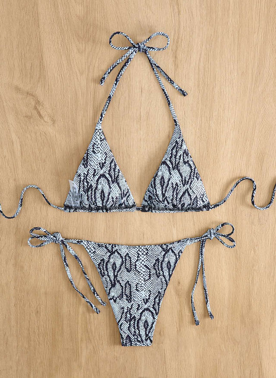 Damen Triangel-Bikini mit Schlangenprint und verstellbaren Trägern R&B
