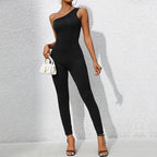 Damen Eleganter One-Shoulder Jumpsuit mit figurbetonter Passform R&B