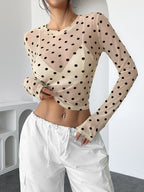 Damen Transparente Longsleeve-Bluse mit Polka Dots R&B