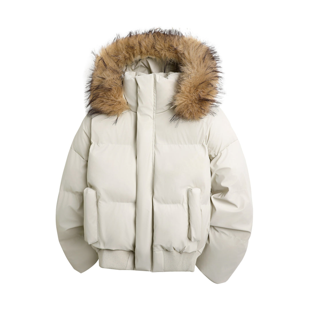 Damen modische Steppjacke mit kuscheligem Kunstfellbesatz und praktischen Taschen R&B