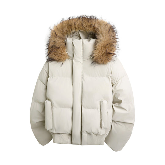 Damen modische Steppjacke mit kuscheligem Kunstfellbesatz und praktischen Taschen R&B