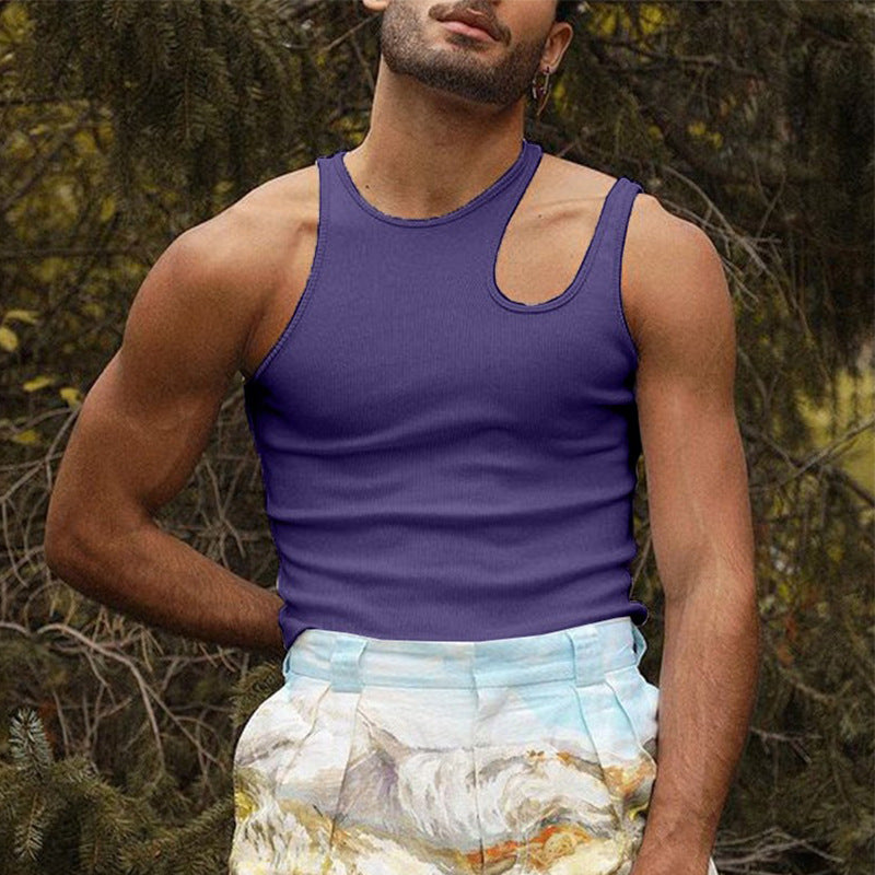 Herren nan körperbetontes Tanktop mit einseitigem Schulterausschnitt und feiner Rippstruktur R&B