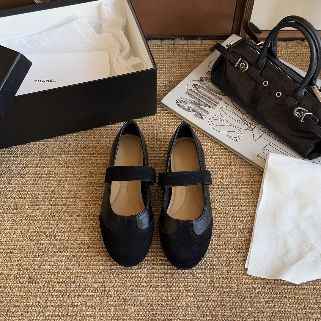 Damen Elegante Mary Jane Ballerinas mit verstellbarem Riemchen und hochwertiger Oberflächenstruktur R&B