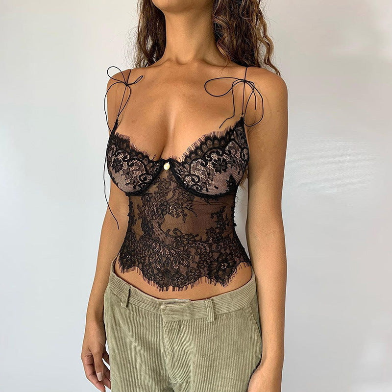 Damen Spitzen-Cami-Top mit verstellbaren Trägern und romantischen Details R&B