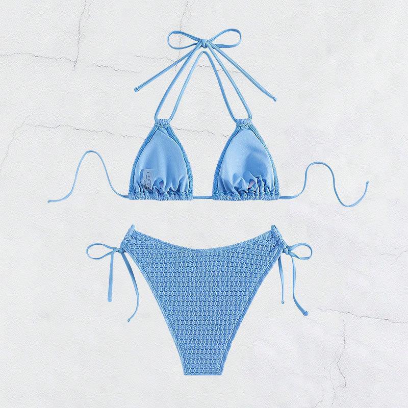 Damen Dreieck-Bikini mit verstellbaren Bindändern und trendy Häkel-Design