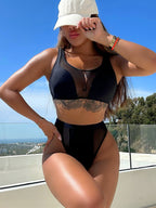 Damen Hochgeschnittener Sportlicher Bikini mit Netzdetails