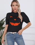 Damen Kurzarm-Pullover mit lässigem Kürbis-Motiv R&B