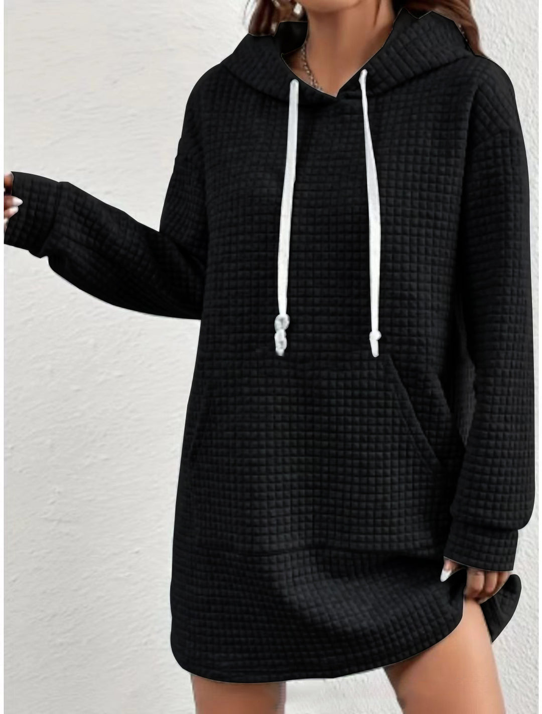 Damen Hoodie-Kleid mit praktischem Kängurutasche und modernem Strickdesign R&B