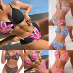 Damen Triangel-Bikini mit buntem Fruchtmotiv und dekorativem Schlüsselring R&B