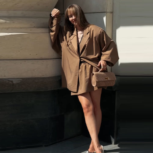 Damen Oversized Blazer-Kleid mit Gürtel und weitem Schnitt R&B