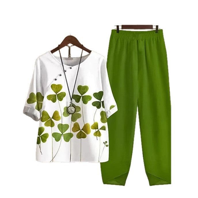 Damen gemütliches Freizeit-Set mit floralem Design und elastischem Bund Heidi-Mode