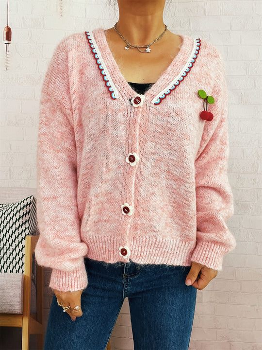 Damen verspielte Strickjacke mit buntem Knopfdesign und hohem Komfort R&B