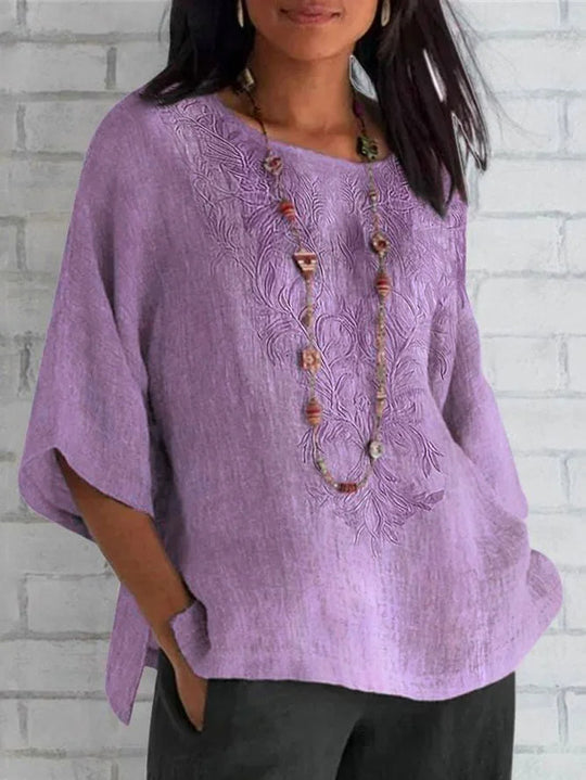 Damen bestickte Leinenbluse R&B