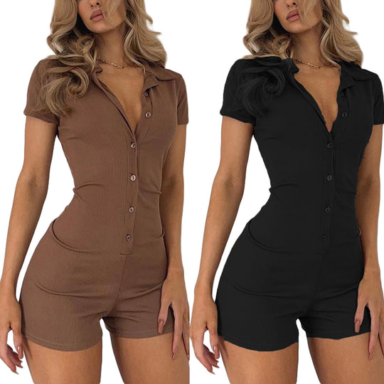 Damen figurbetonter Playsuit mit Knöpfen und kurzer Beinlänge R&B
