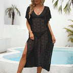 Damen Häkel-Strandkleid mit seitlichem Schlitz und luftiger Struktur R&B