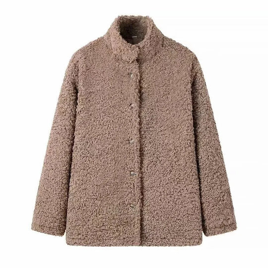 Damen kuschelige Fleecejacke mit hohen Kragen und Druckknopfverschluss R&B