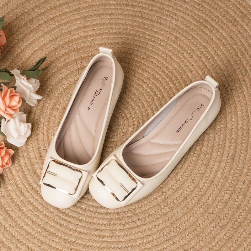 Damen elegante Ballerinas mit schickem Schnallen-Design R&B