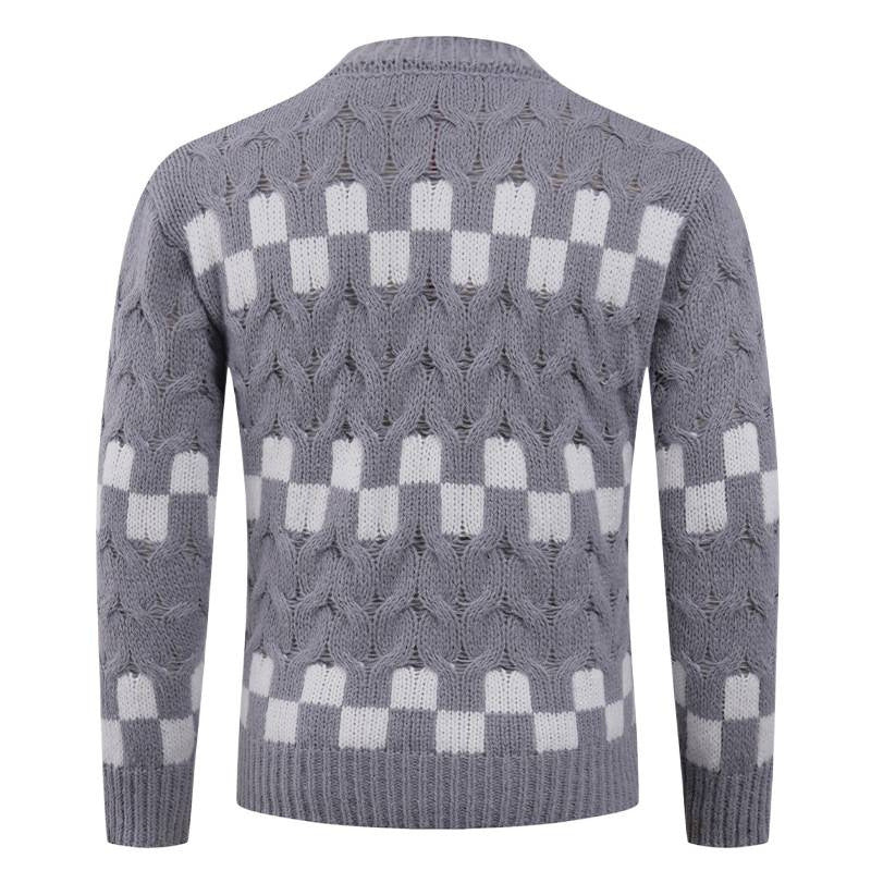 Herren Strickpullover mit kreativen geometrischen Mustern und hohem Kragen R&B