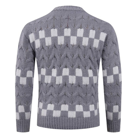 Herren Strickpullover mit kreativen geometrischen Mustern und hohem Kragen R&B