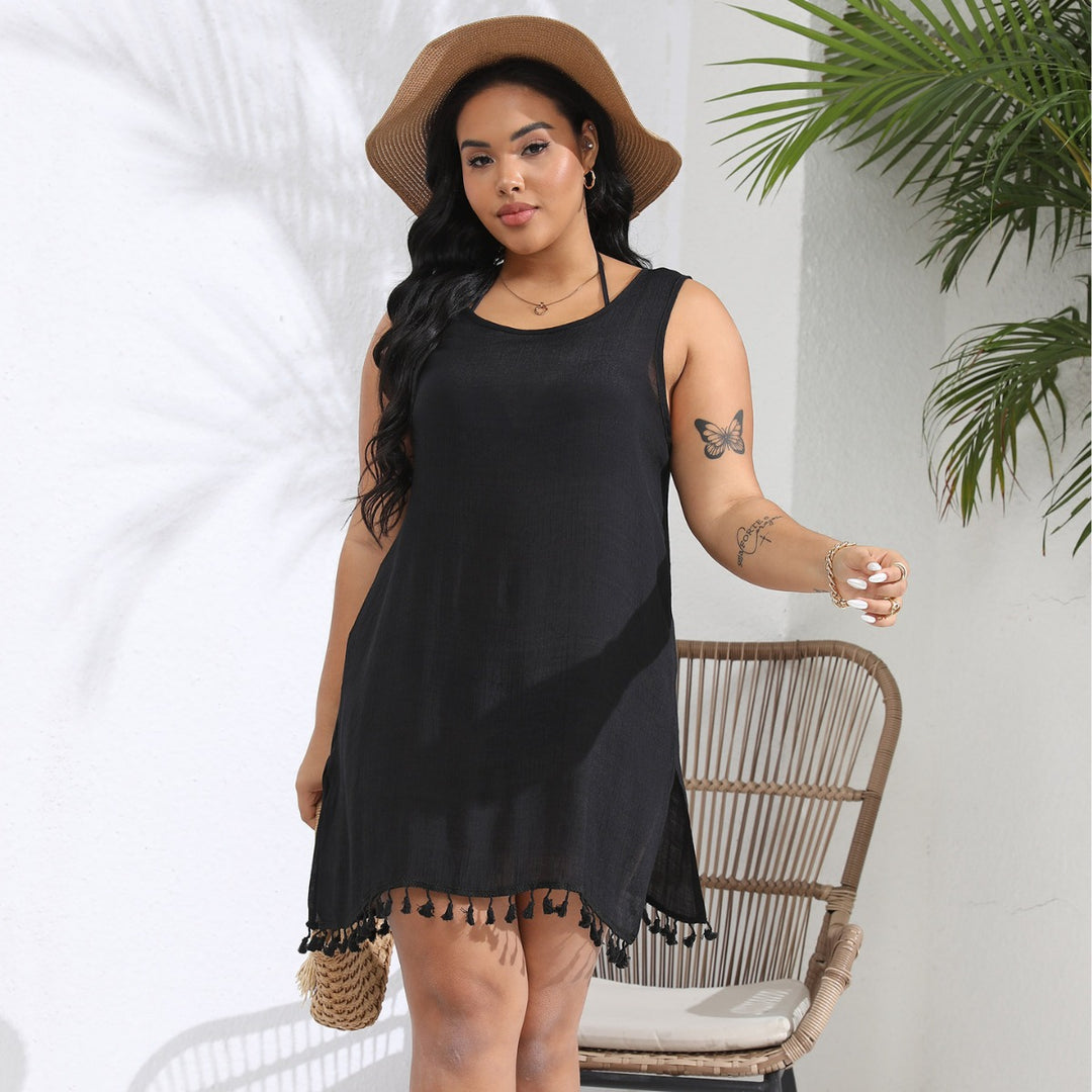 Damen luftiges Strandkleid mit fransigen Details R&B