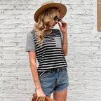 Damen gestreiftes T-Shirt mit aufgenähtem Taschen-Design und sportlichem Schnitt R&B